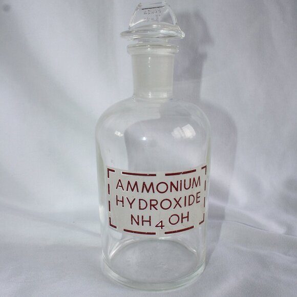Vintage Pyrex Ammonium Apothecary NH 4 OH Chemistry Bottle With Stopper - Picture 1 of 7